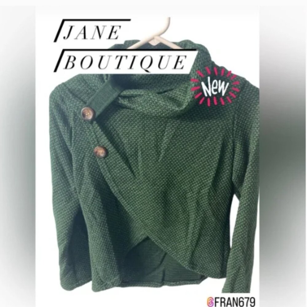 Hunter Green Button Sweater